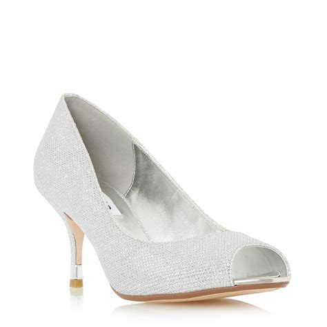 silver peep toe kitten heels